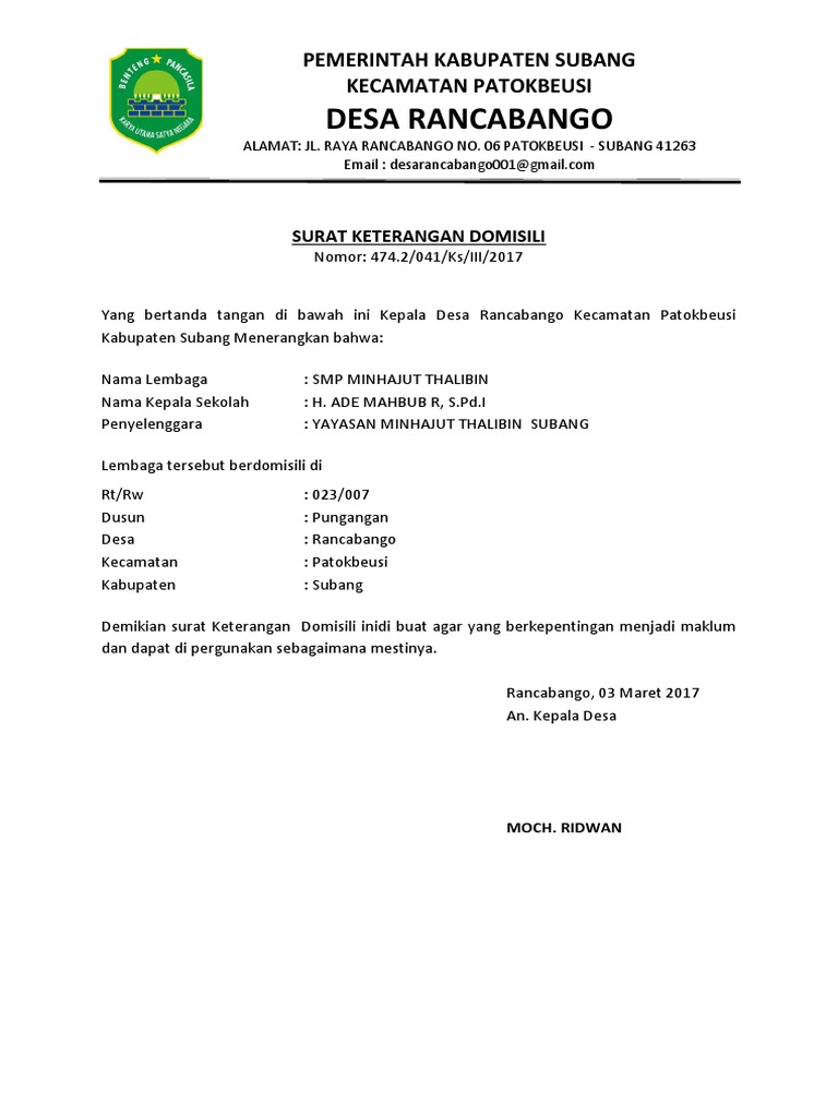 Contoh Surat Keterangan Domisili Sekolah Dari Desa Nusagates