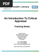 An Introduction To Critical Appraisal: Training Notes