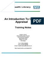 An Introduction To Critical Appraisal: Training Notes