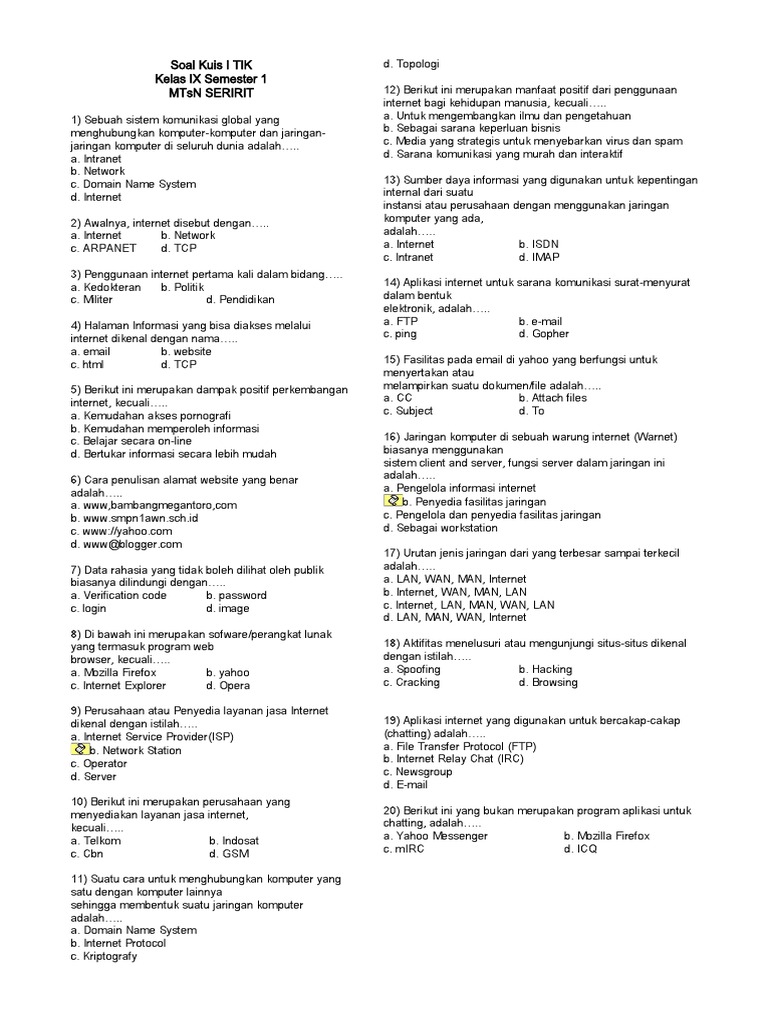 Soal Essay Tik Kelas 9