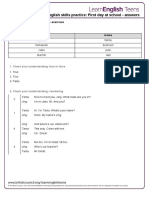 English Skills Practice: First Day at School - Answers