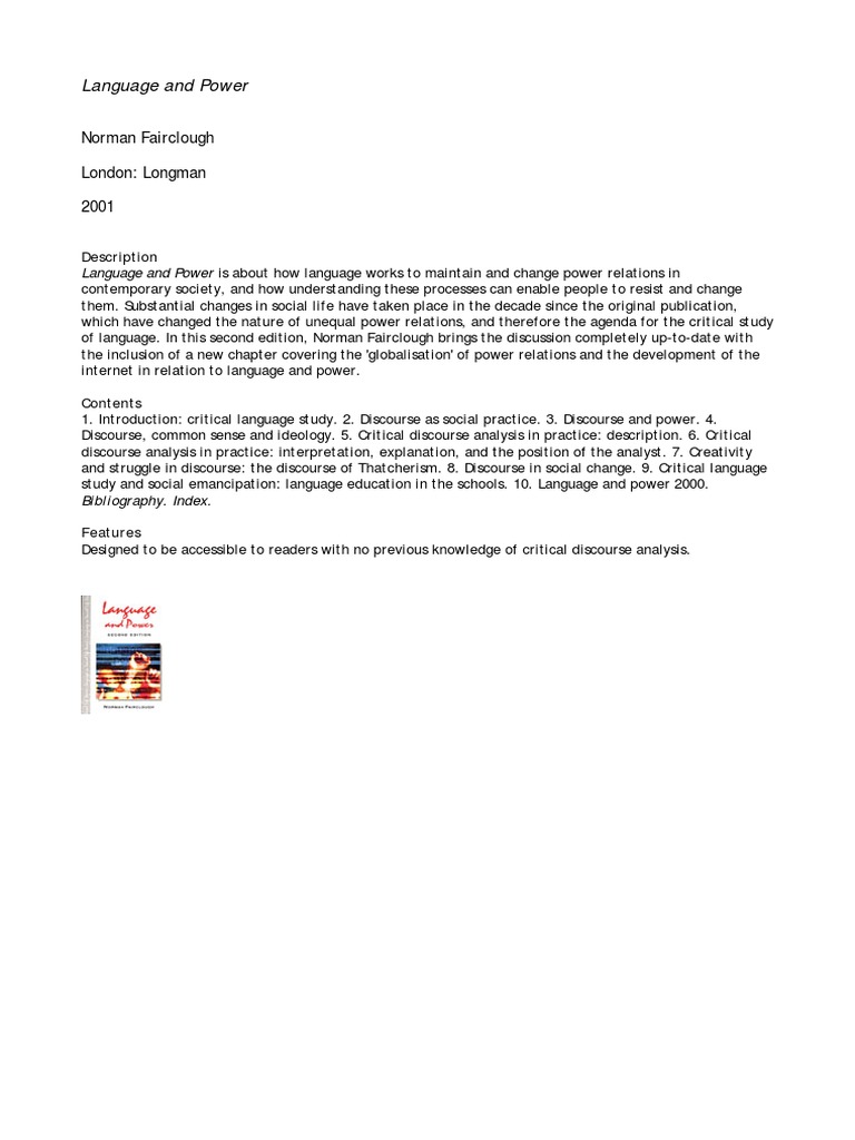 Language and Power: Fairclough 2001 Edition | PDF