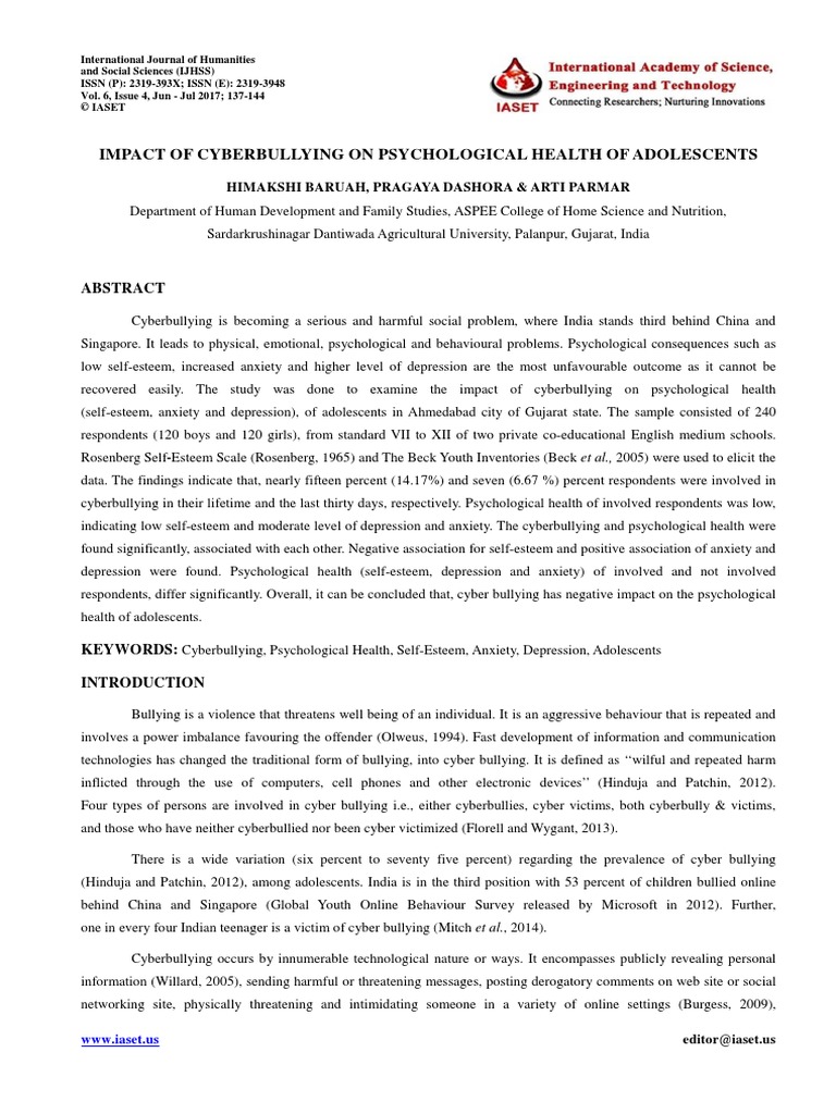 Cyberbullying's Impact on Adolescent Mental Health | PDF ...