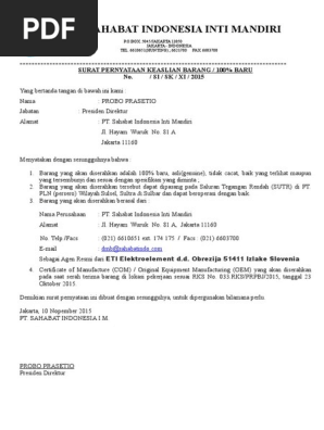 Surat Keaslian Barang SURAT JAMINAN KEASLIAN BARANG TERBARU NEW UPDATE.