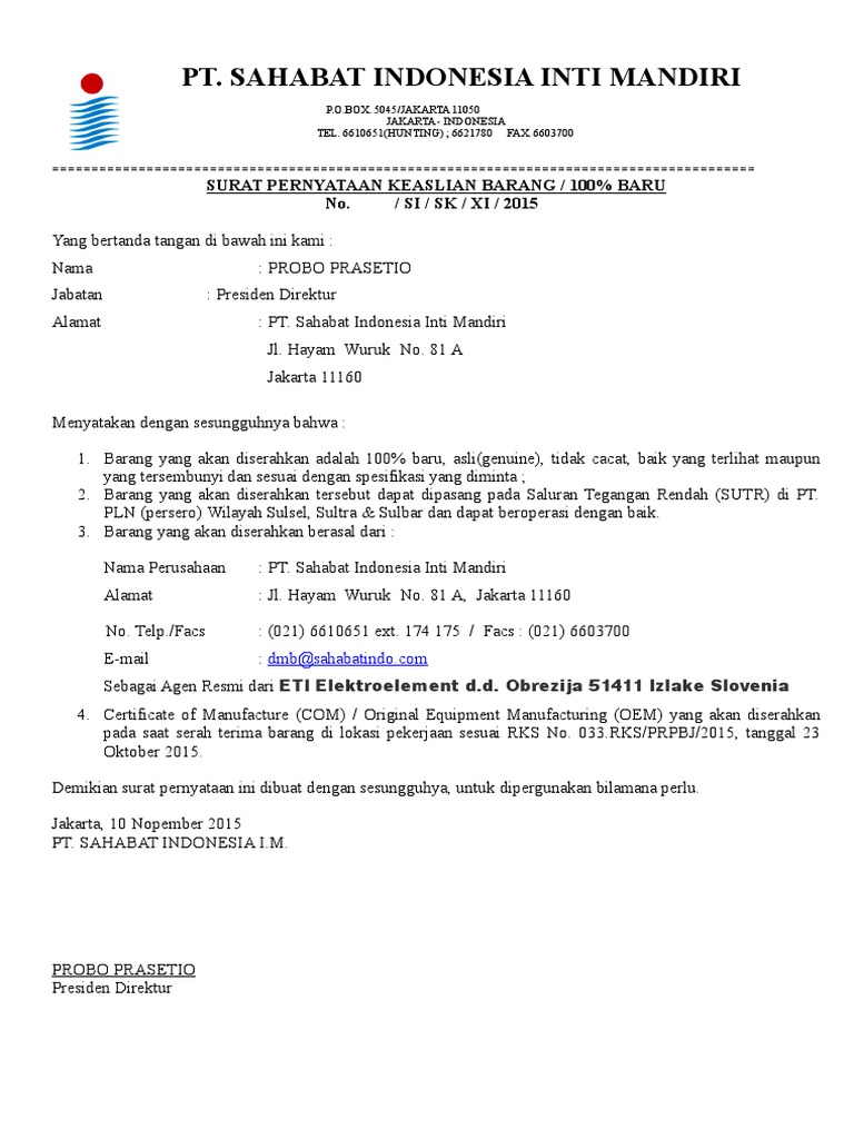 Surat Keaslian Barang