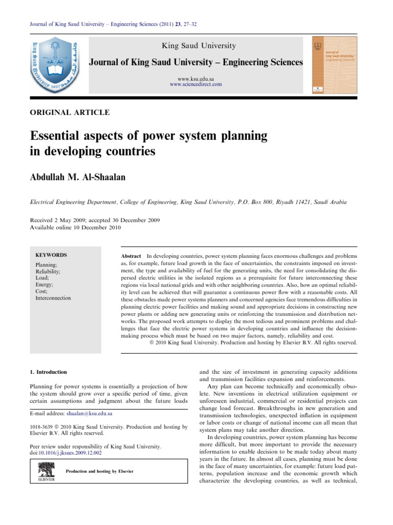 Power System Planning in Developing Countries | PDF | Reliability ...