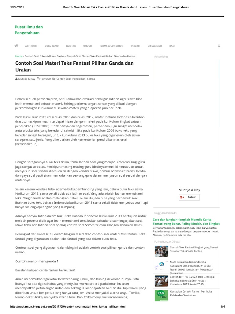 Contoh Soal Teks Deskripsi Kelas 7 Kurikulum 2013 Contoh