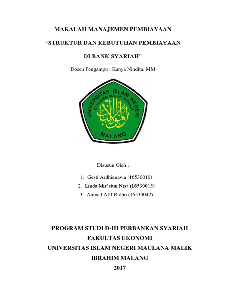 Makalah Manajemen Pembiayaan Cover