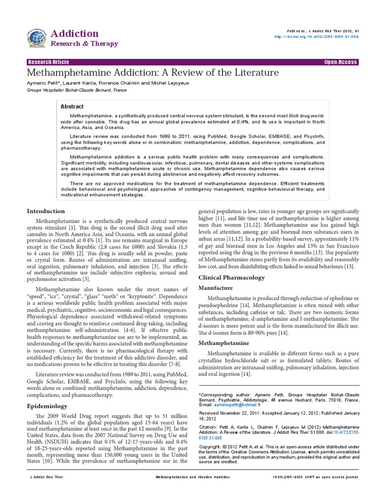 Methamphetamine Addiction A Review Of The Literature 2155 6105 S1 006 1 Methamphetamine Psychosis
