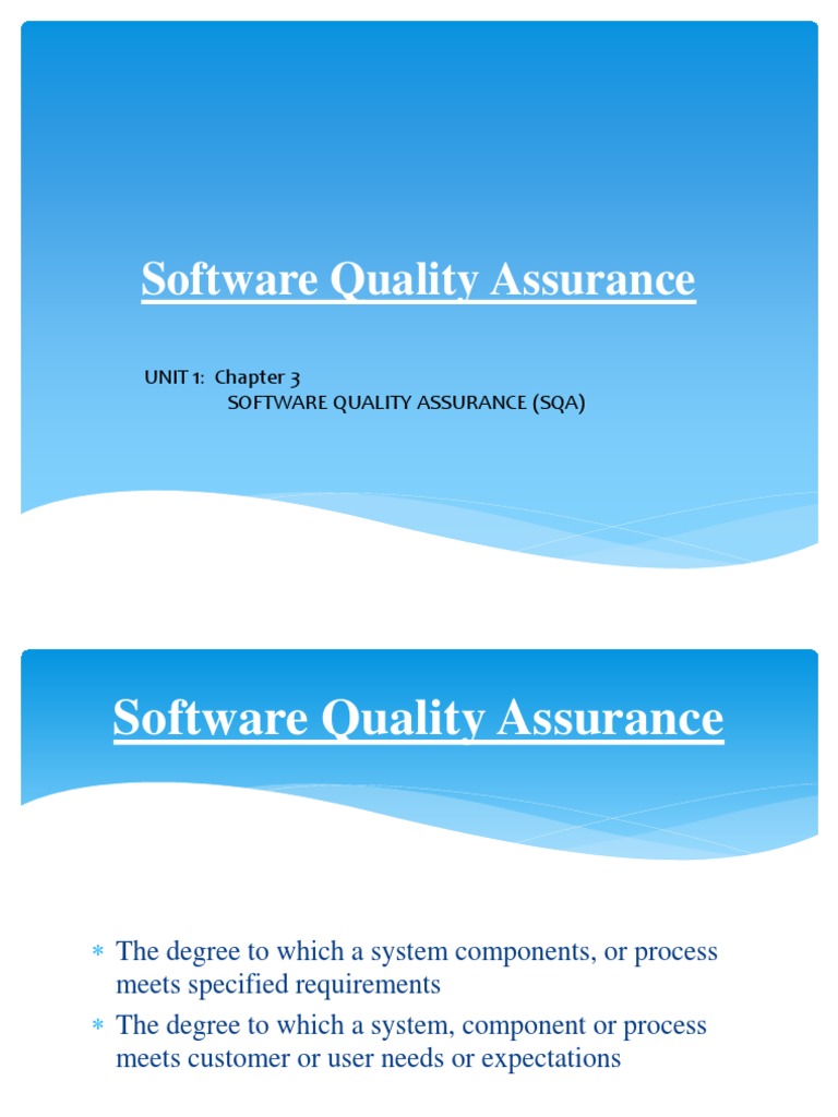 UNIT 1: Chapter 3 Software Quality Assurance (Sqa) | PDF | Software ...