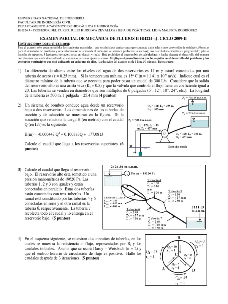 Examen Parcial 2009-II_SP.pdf | Ingeniería mecánica | Líquidos
