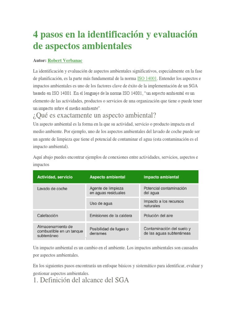 4 Pasos en La Identificación y Evaluación de Aspectos Ambientales | PDF ...