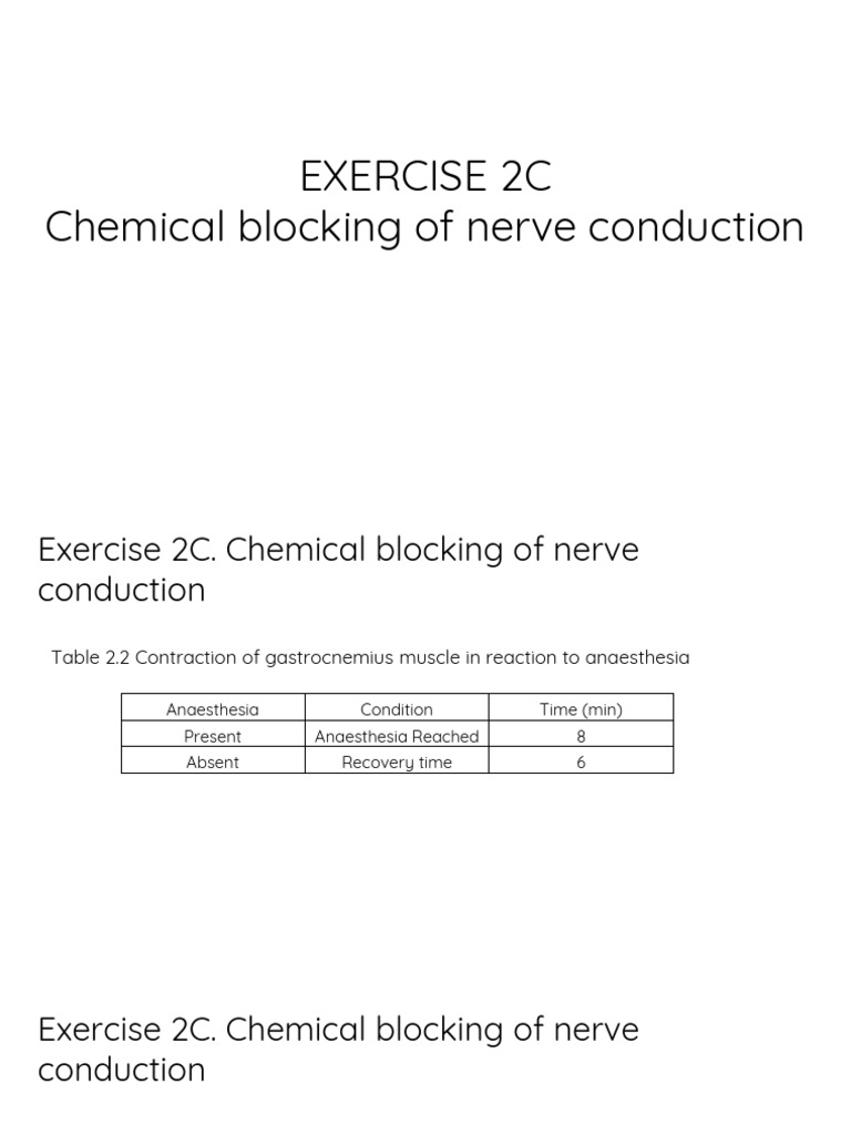 Exercise 2C Chemical Blocking of Nerve Conduction PDF Taste Olfaction
