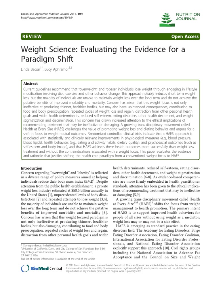 Weight Science: Evaluating The Evidence For A Paradigm Shift | PDF ...