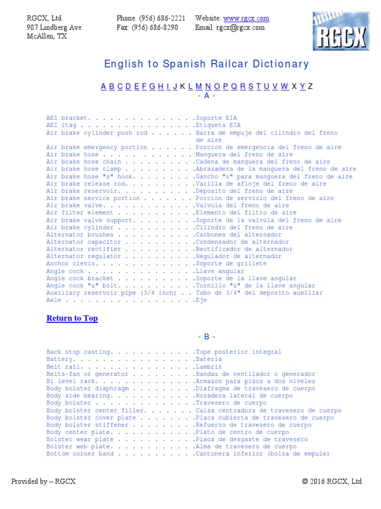 Railcar Dictionary Eng Spa | PDF