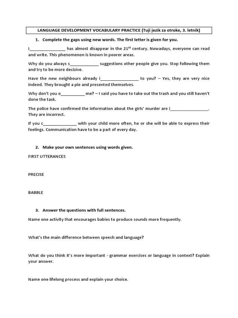 Language Development Vocabulary Practicej | PDF