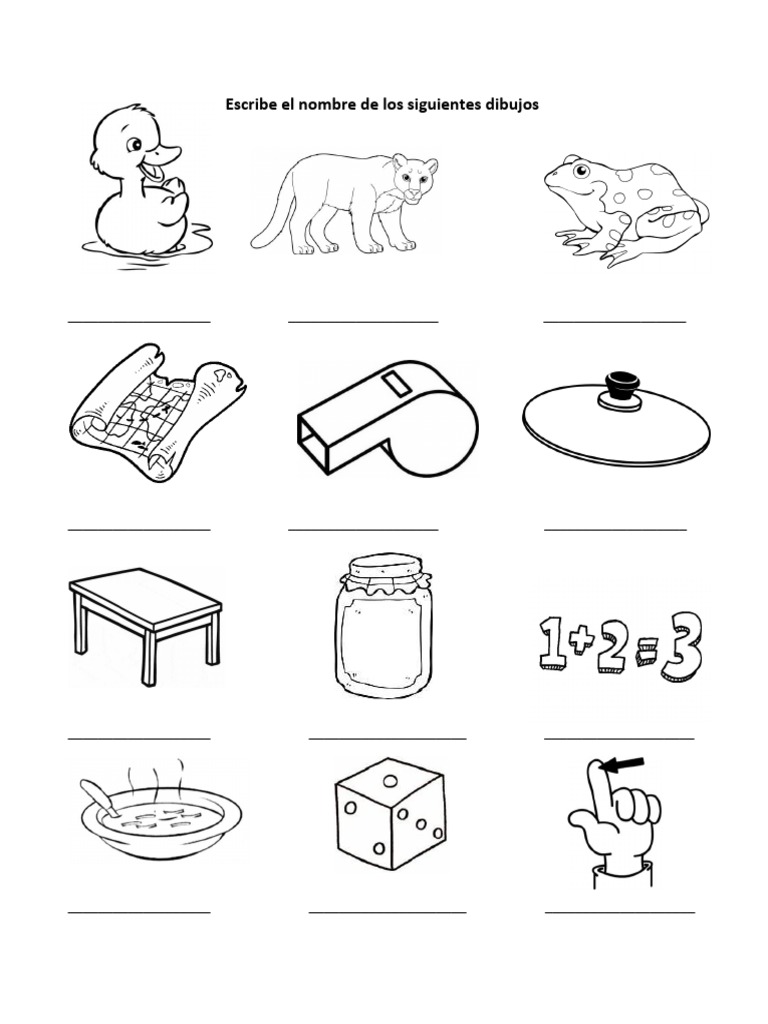 Escribe El Nombre de Los Siguientes Dibujos