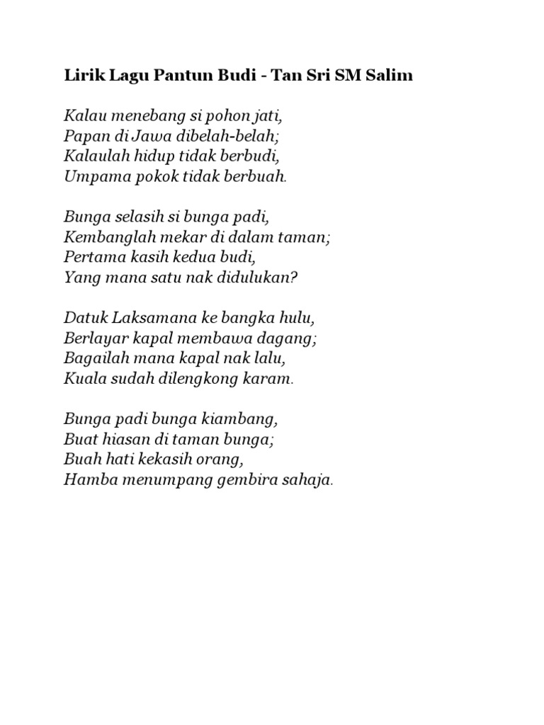 Lirik Pantun Budi