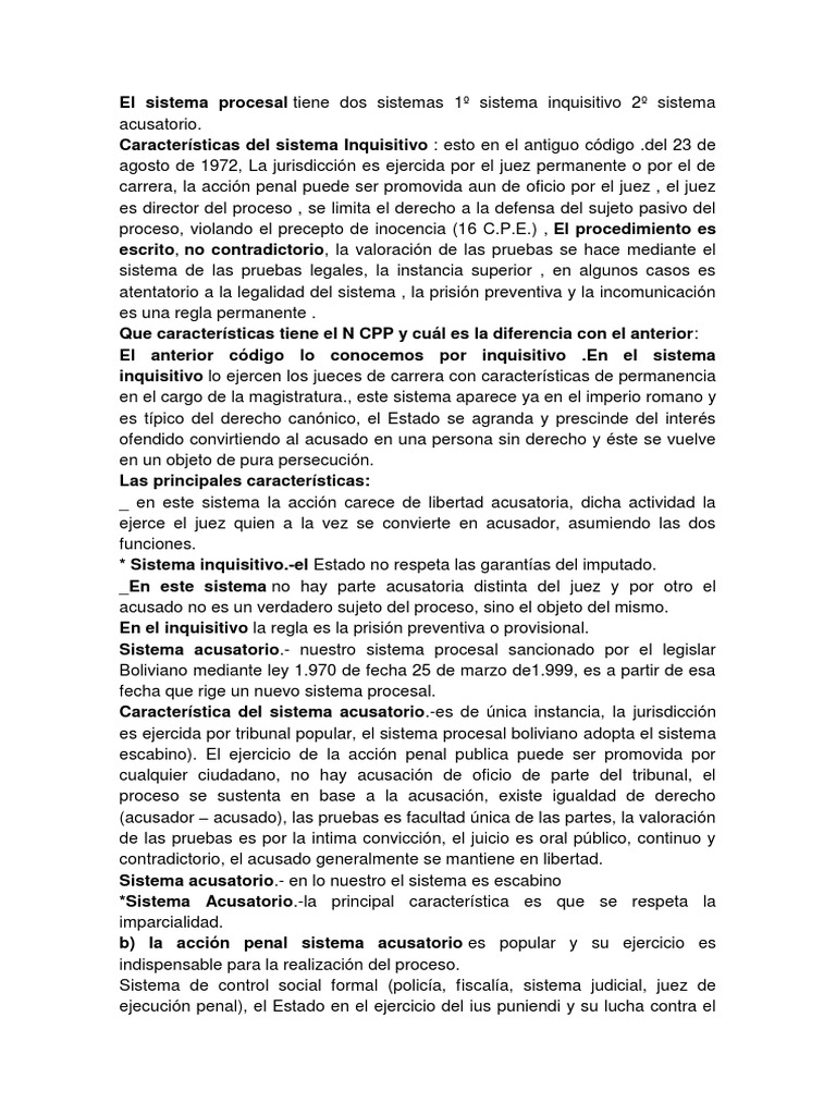 El Sistema Procesal Penal Boliviano | PDF | Procedimiento Criminal