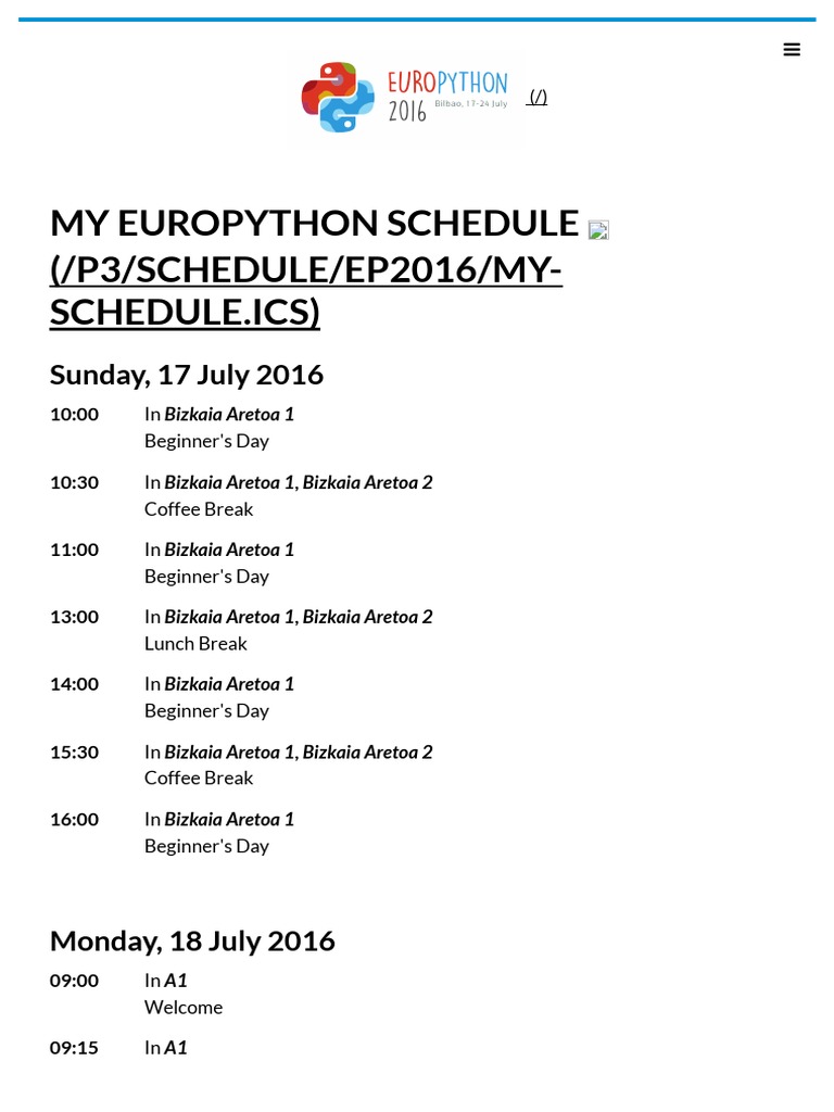 EuroPython 2016 Schedule Overview | PDF | Computing Infrastructure ...