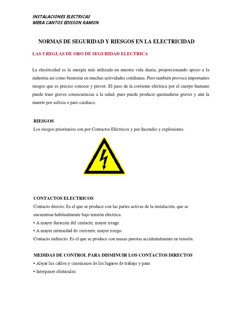 Normas de Seguridad y Riesgos en La Electricidad | PDF | Corriente ...