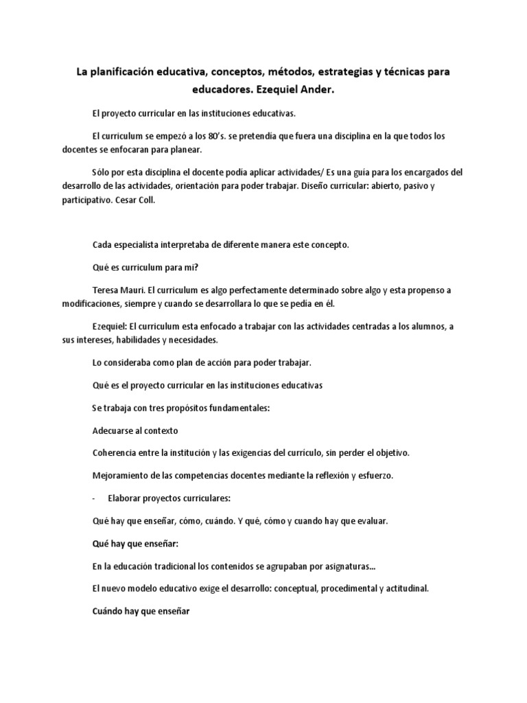 Planificación Educativa según Ander Egg | PDF | Plan de estudios ...