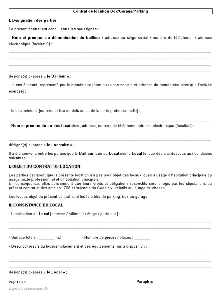 Bail Professionnel Bail Commercial Vierge A Imprimer Gratuit Modele Bail Location Garage Parking | PDF | Assurance | Droit privé