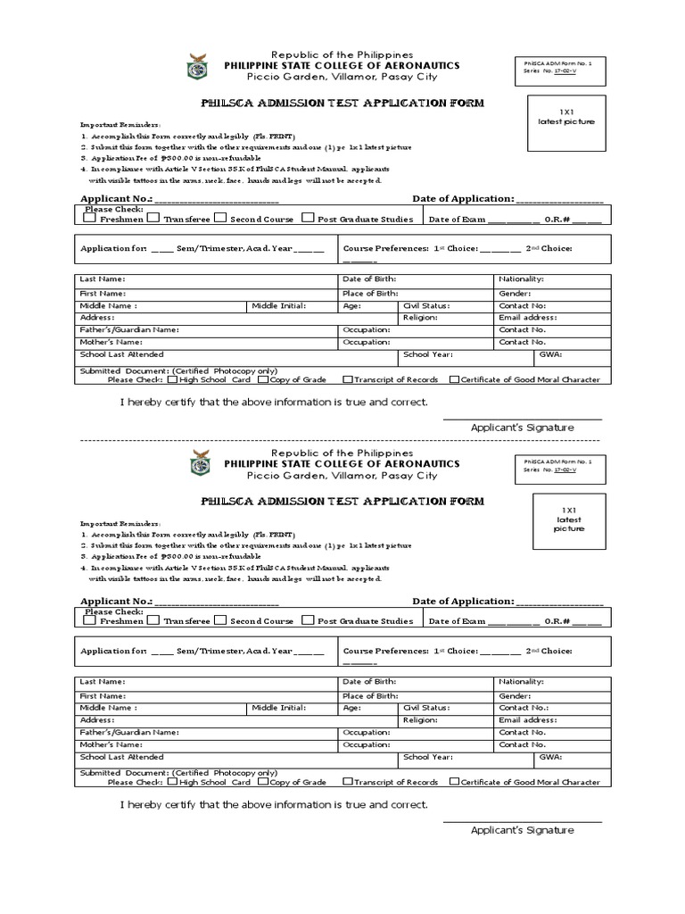 Admission and application