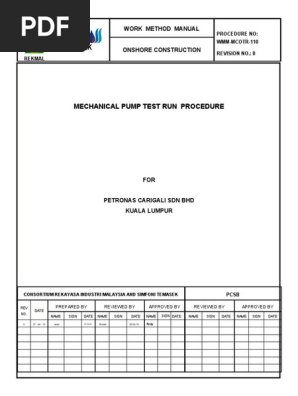 Work Method Manual Mechanical Pump Test Run - Rev 0-28.04.10 | PDF | Pump |  Mechanical Engineering