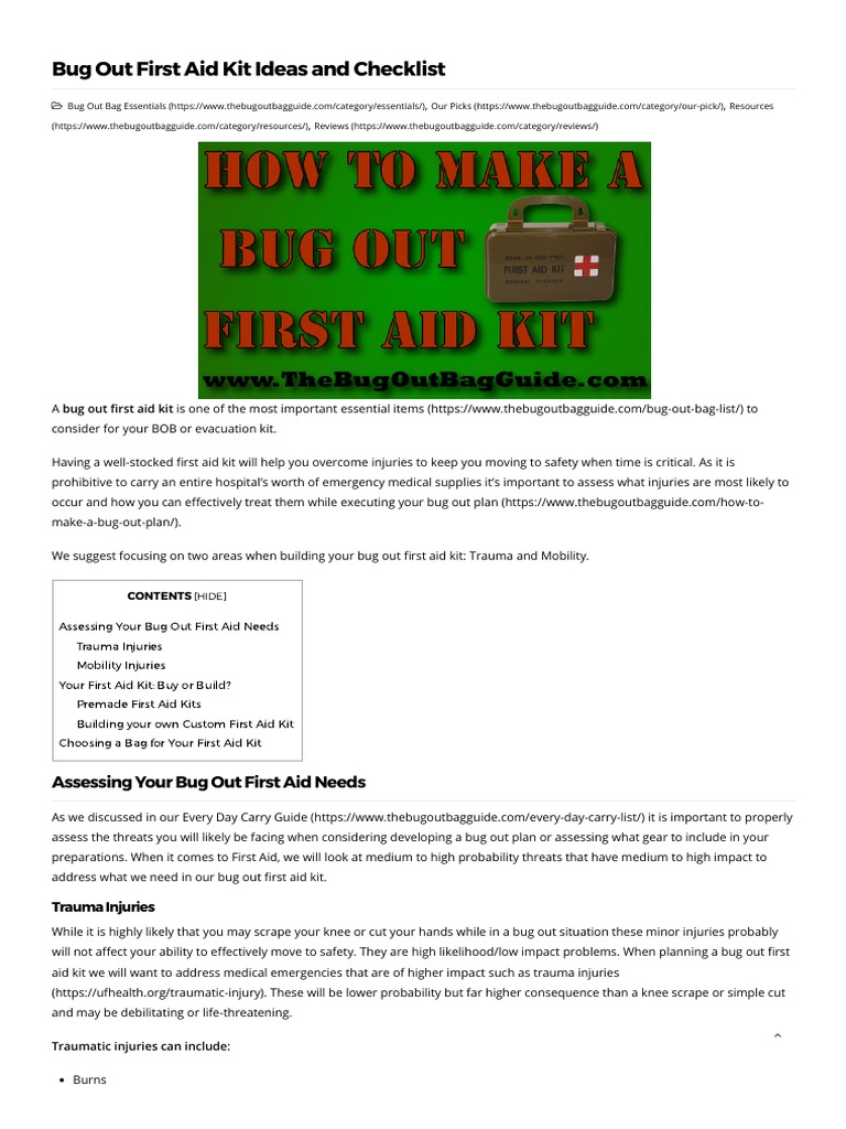 Bug Out First Aid Kit Ideas and Checklist PDF Major Trauma Wound
