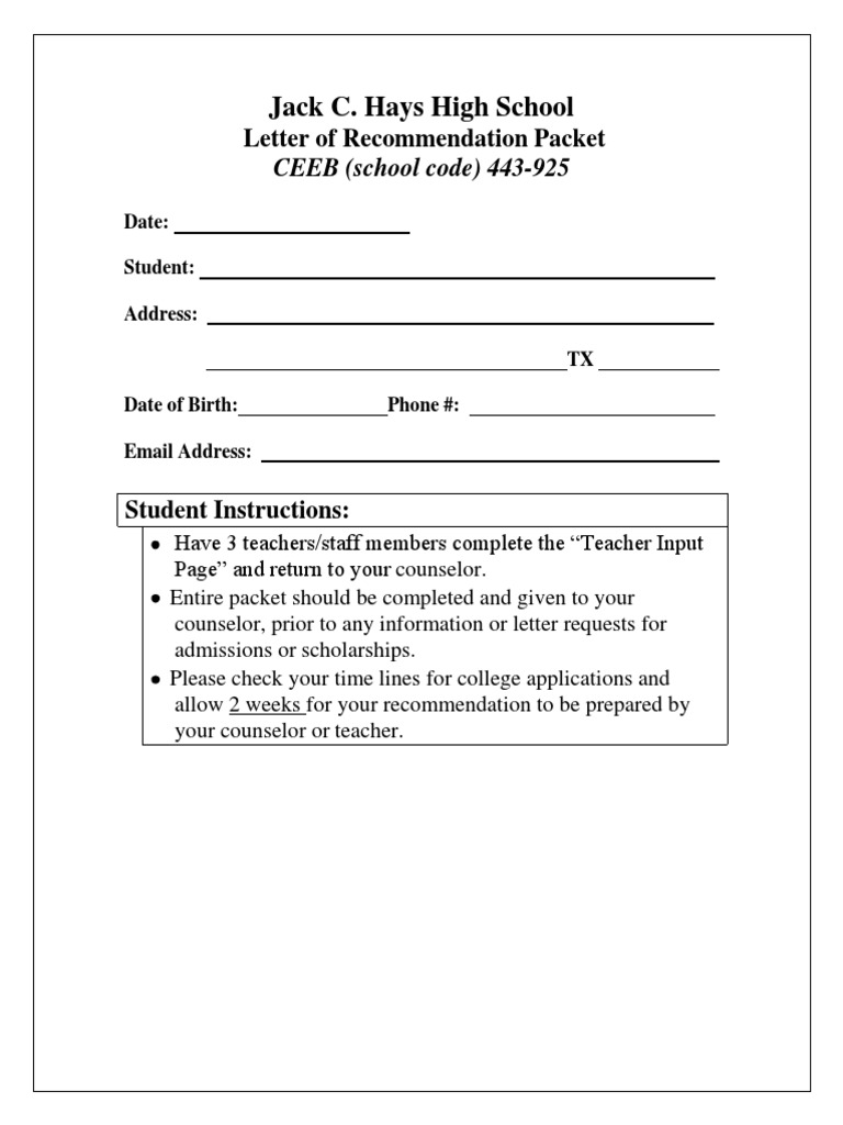 Hhs Letter of Recommendation Packet | PDF | College Admissions In The ...