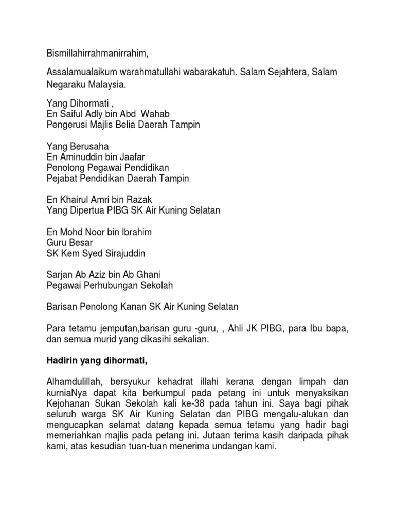Teks Ucapan Gb Sukan Tahunan Sekolah Pdf