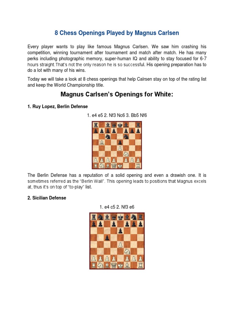 8 Chess Openings Played by Magnus Carlsen | PDF | Chess Openings ...