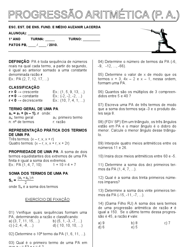 PROGRESSÃO ARITMÉTICA | Objetos Matemáticos | Física e matemática