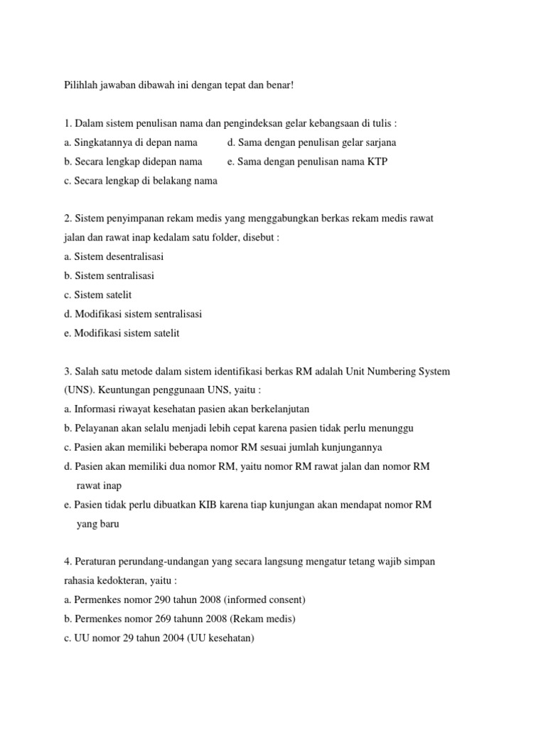 102+ Contoh Soal Rekam Medis Dan Jawabannya Terupdate