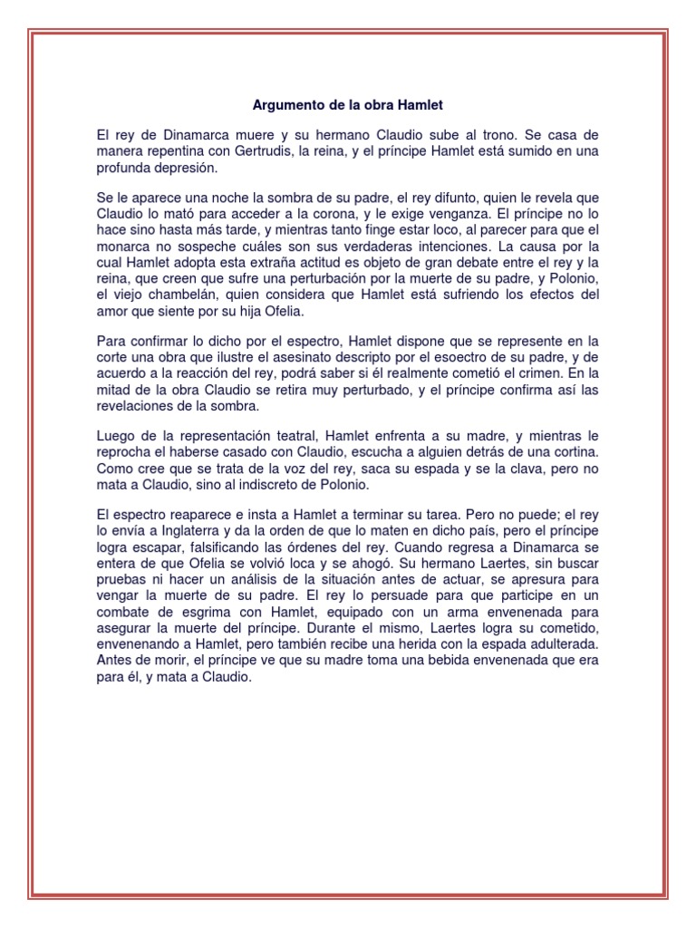 Argumento de La Obra Hamlet Aldea