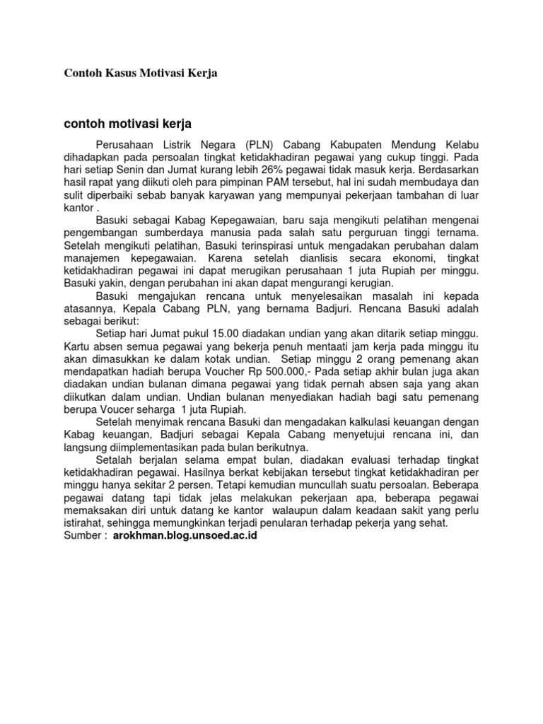 Contoh Kasus Motivasi Kerja