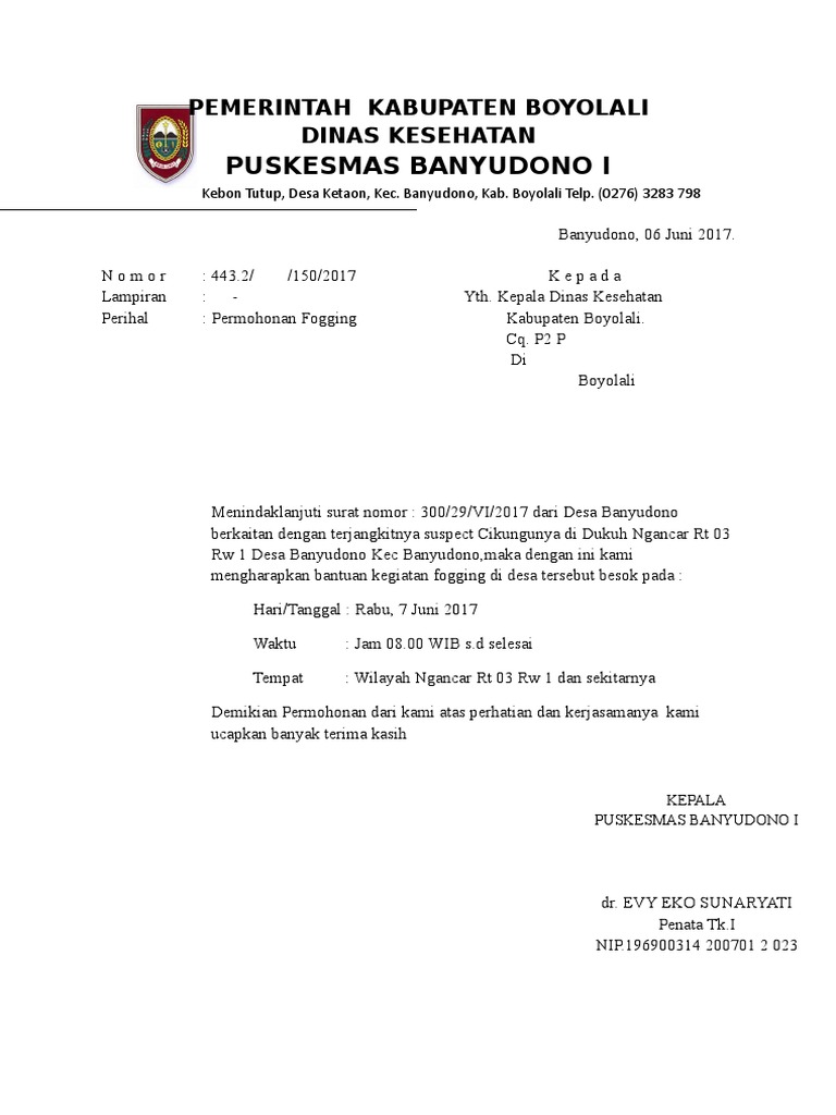 Surat Permohonan Fogging - Guru Paud