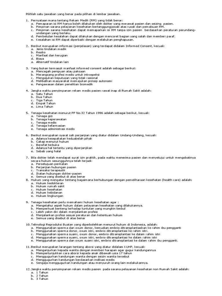 Soal Tkb Rekam Medis Contoh Soal SKB
