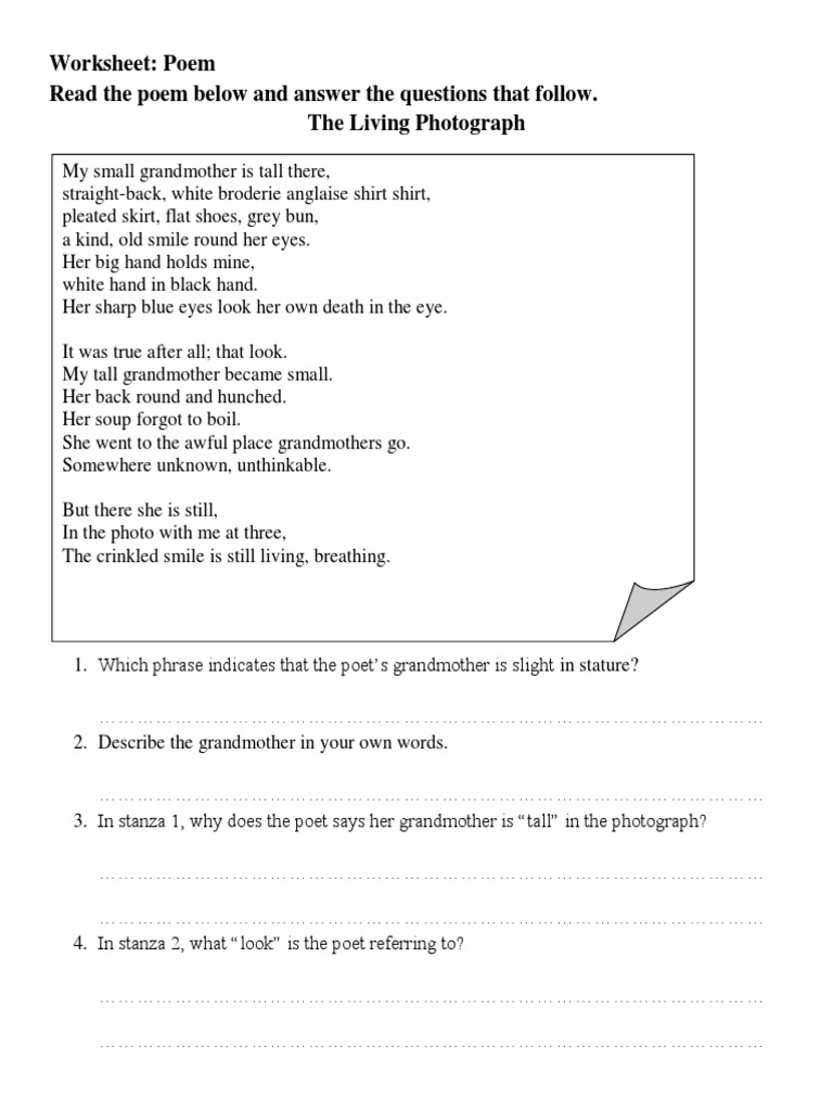 Poem The Living Photograph Worksheet.pdf