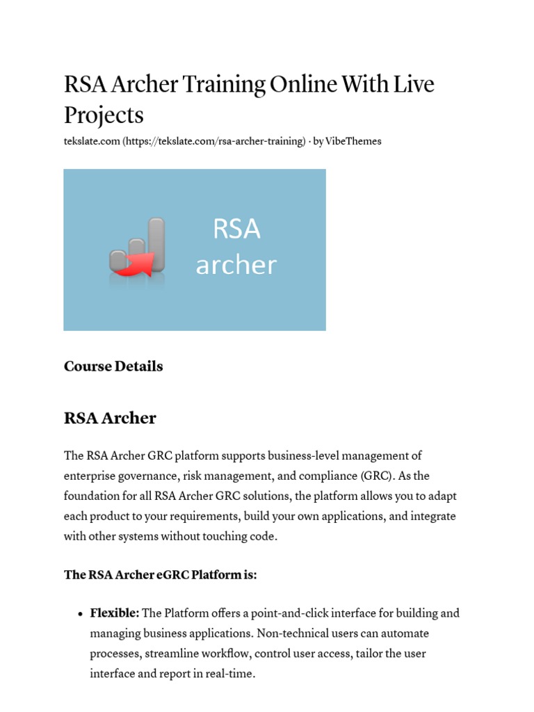 RSA Archer Training PDF Educational Technology Computing