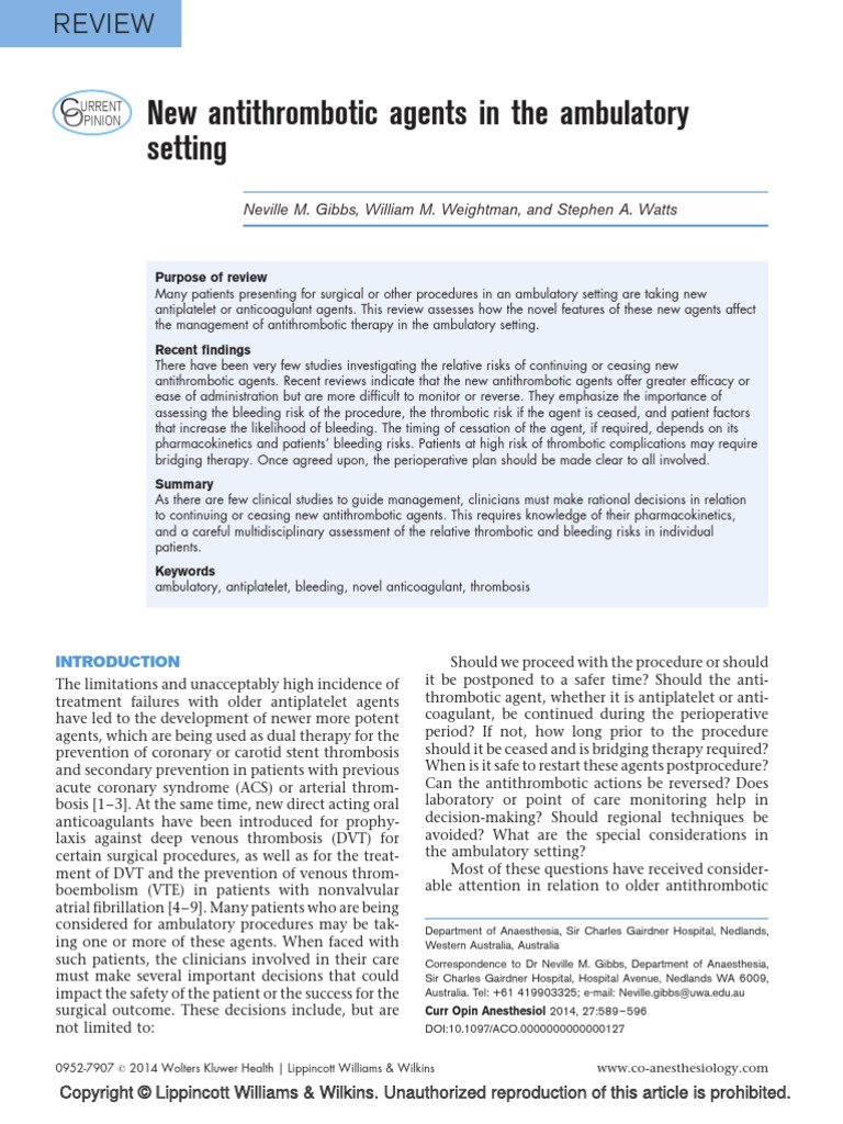 New Antithrombotic Agents in The Ambulatory Setting | PDF | Thrombosis ...
