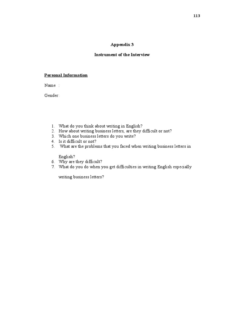 Appendix 3 Instrument of The Interview | PDF