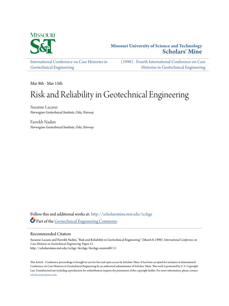 Risk and Reliability in Geotechnical Engineering | PDF | Reliability ...
