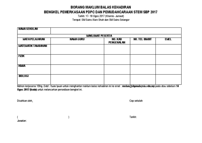 Surat Maklum Balas Kehadiran Mesyuarat