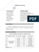 Curriculum Vitae: Permanent Address Temporary Address