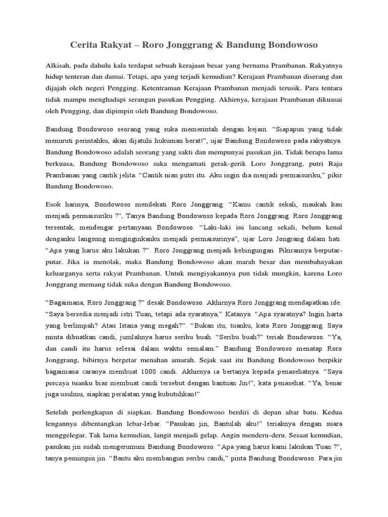 Cerita Rakyat Roro Jonggrang &amp; Bandung Bondowoso PDF
