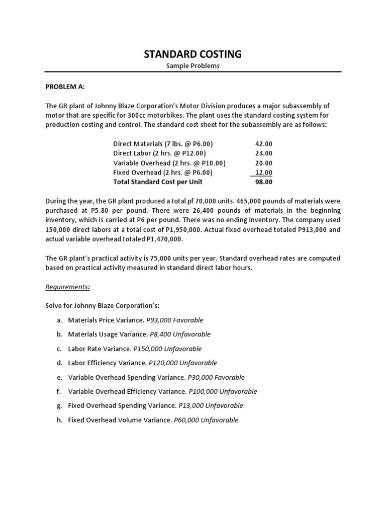 Standard Costing Problems and Solutions | PDF | Cost Of Goods Sold ...