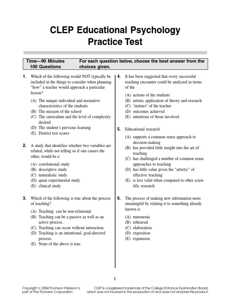 Clep Educational Psychology Questions | PDF | Reinforcement | Memory