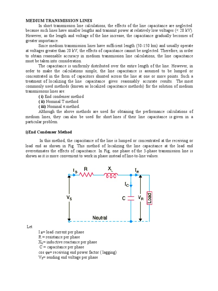 Medium Transmission Lines and Long Transmssion Lines Capacitor